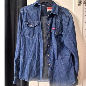 Wrangler Mens Denim Western Shirt Snap Button Blue Long Sleeve Size M
